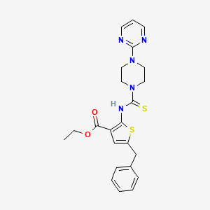 molecular formula C23H25N5O2S2 B4127781 ethyl 5-benzyl-2-({[4-(2-pyrimidinyl)-1-piperazinyl]carbonothioyl}amino)-3-thiophenecarboxylate 