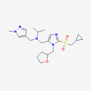 molecular formula C21H33N5O3S B4127798 N-{[2-[(cyclopropylmethyl)sulfonyl]-1-(tetrahydro-2-furanylmethyl)-1H-imidazol-5-yl]methyl}-N-[(1-methyl-1H-pyrazol-4-yl)methyl]-2-propanamine 