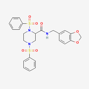 molecular formula C25H25N3O7S2 B4127875 N-(1,3-benzodioxol-5-ylmethyl)-1,4-bis(phenylsulfonyl)-2-piperazinecarboxamide 