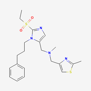 molecular formula C21H28N4O2S2 B4128074 1-[2-(ethylsulfonyl)-1-(3-phenylpropyl)-1H-imidazol-5-yl]-N-methyl-N-[(2-methyl-1,3-thiazol-4-yl)methyl]methanamine 