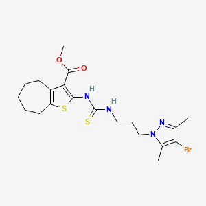 molecular formula C20H27BrN4O2S2 B4128078 methyl 2-[({[3-(4-bromo-3,5-dimethyl-1H-pyrazol-1-yl)propyl]amino}carbonothioyl)amino]-5,6,7,8-tetrahydro-4H-cyclohepta[b]thiophene-3-carboxylate 