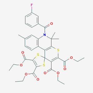molecular formula C36H36FNO9S3 B412810 Tetraethyl 6'-[(3-fluorophenyl)carbonyl]-5',5',8'-trimethyl-5',6'-dihydrospiro[1,3-dithiole-2,1'-thiopyrano[2,3-c]quinoline]-2',3',4,5-tetracarboxylate 