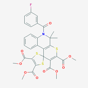 molecular formula C31H26FNO9S3 B412815 Tetramethyl 6'-[(3-fluorophenyl)carbonyl]-5',5'-dimethyl-5',6'-dihydrospiro[1,3-dithiole-2,1'-thiopyrano[2,3-c]quinoline]-2',3',4,5-tetracarboxylate 