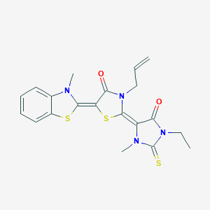 molecular formula C20H20N4O2S3 B412829 3-allyl-2-(1-ethyl-3-methyl-5-oxo-2-thioxo-4-imidazolidinylidene)-5-(3-methyl-1,3-benzothiazol-2(3H)-ylidene)-1,3-thiazolidin-4-one 