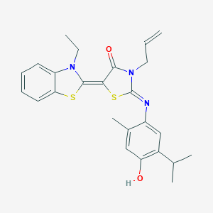 molecular formula C25H27N3O2S2 B412832 3-allyl-5-(3-ethyl-1,3-benzothiazol-2(3H)-ylidene)-2-[(4-hydroxy-5-isopropyl-2-methylphenyl)imino]-1,3-thiazolidin-4-one 