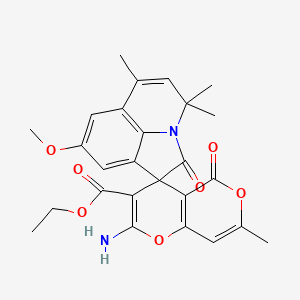 ethyl 2-amino-8'-methoxy-4',4',6',7-tetramethyl-2',5-dioxo-4'H,5H-spiro[pyrano[4,3-b]pyran-4,1'-pyrrolo[3,2,1-ij]quinoline]-3-carboxylate