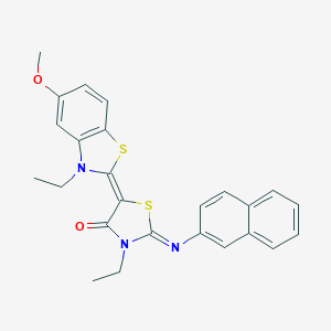 molecular formula C25H23N3O2S2 B412836 3-ethyl-5-(3-ethyl-5-methoxy-1,3-benzothiazol-2(3H)-ylidene)-2-(2-naphthylimino)-1,3-thiazolidin-4-one 