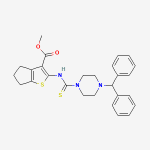 molecular formula C27H29N3O2S2 B4128434 methyl 2-({[4-(diphenylmethyl)-1-piperazinyl]carbonothioyl}amino)-5,6-dihydro-4H-cyclopenta[b]thiophene-3-carboxylate 