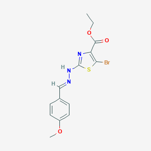 molecular formula C14H14BrN3O3S B412852 Ethyl 5-bromo-2-[2-(4-methoxybenzylidene)hydrazino]-1,3-thiazole-4-carboxylate 