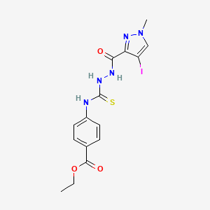 molecular formula C15H16IN5O3S B4128577 ethyl 4-[({2-[(4-iodo-1-methyl-1H-pyrazol-3-yl)carbonyl]hydrazino}carbonothioyl)amino]benzoate 