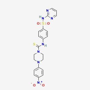 molecular formula C21H21N7O4S2 B4128656 4-(4-nitrophenyl)-N-{4-[(2-pyrimidinylamino)sulfonyl]phenyl}-1-piperazinecarbothioamide 