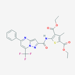 molecular formula C25H21F3N4O5S B412894 Diethyl 3-methyl-5-({[5-phenyl-7-(trifluoromethyl)pyrazolo[1,5-a]pyrimidin-2-yl]carbonyl}amino)-2,4-thiophenedicarboxylate 