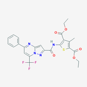 molecular formula C25H21F3N4O5S B412894 2,4-DIETHYL 3-METHYL-5-[5-PHENYL-7-(TRIFLUOROMETHYL)PYRAZOLO[1,5-A]PYRIMIDINE-2-AMIDO]THIOPHENE-2,4-DICARBOXYLATE 