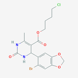 molecular formula C17H18BrClN2O5 B412897 4-Chlorobutyl 4-(6-bromo-1,3-benzodioxol-5-yl)-6-methyl-2-oxo-1,2,3,4-tetrahydro-5-pyrimidinecarboxylate 