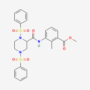 molecular formula C26H27N3O7S2 B4129033 methyl 3-({[1,4-bis(phenylsulfonyl)-2-piperazinyl]carbonyl}amino)-2-methylbenzoate 