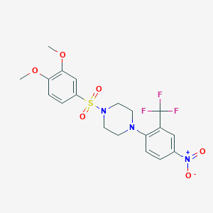 molecular formula C19H20F3N3O6S B4129059 1-[(3,4-dimethoxyphenyl)sulfonyl]-4-[4-nitro-2-(trifluoromethyl)phenyl]piperazine 
