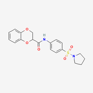 molecular formula C19H20N2O5S B4129076 N-[4-(1-pyrrolidinylsulfonyl)phenyl]-2,3-dihydro-1,4-benzodioxine-2-carboxamide 