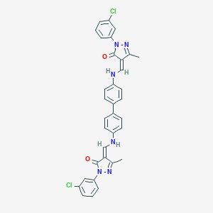 molecular formula C34H26Cl2N6O2 B412908 2-(3-chlorophenyl)-4-({[4'-({[1-(3-chlorophenyl)-3-methyl-5-oxo-1,5-dihydro-4H-pyrazol-4-ylidene]methyl}amino)[1,1'-biphenyl]-4-yl]amino}methylene)-5-methyl-2,4-dihydro-3H-pyrazol-3-one 