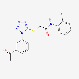 molecular formula C17H14FN5O2S B4129282 2-{[1-(3-acetylphenyl)-1H-tetrazol-5-yl]thio}-N-(2-fluorophenyl)acetamide 