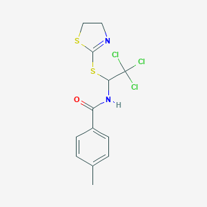 4-methyl-N-[2,2,2-trichloro-1-(4,5-dihydro-1,3-thiazol-2-ylsulfanyl)ethyl]benzamide