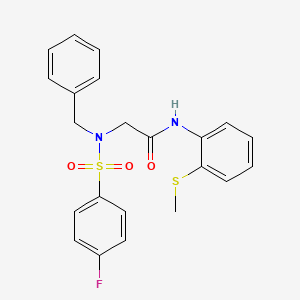 molecular formula C22H21FN2O3S2 B4129421 N~2~-benzyl-N~2~-[(4-fluorophenyl)sulfonyl]-N~1~-[2-(methylthio)phenyl]glycinamide 