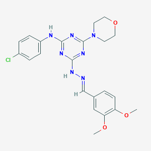 molecular formula C22H24ClN7O3 B412943 3,4-Dimethoxybenzaldehyde [4-(4-chloroanilino)-6-(4-morpholinyl)-1,3,5-triazin-2-yl]hydrazone 