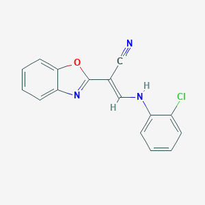 molecular formula C16H10ClN3O B412947 2-(1,3-Benzoxazol-2-yl)-3-(2-chloroanilino)acrylonitrile 