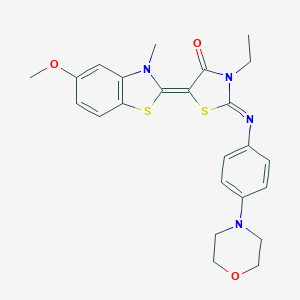molecular formula C24H26N4O3S2 B412968 3-ethyl-5-(5-methoxy-3-methyl-1,3-benzothiazol-2(3H)-ylidene)-2-{[4-(4-morpholinyl)phenyl]imino}-1,3-thiazolidin-4-one 