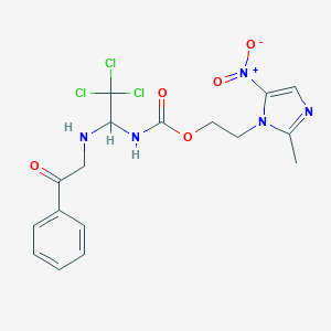 molecular formula C17H18Cl3N5O5 B412974 2-(2-methyl-5-nitroimidazol-1-yl)ethyl N-[2,2,2-trichloro-1-(phenacylamino)ethyl]carbamate CAS No. 301157-39-1
