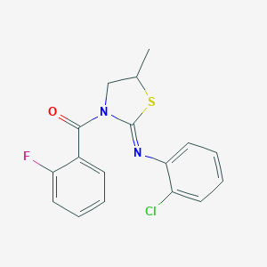molecular formula C17H14ClFN2OS B412978 N-(2-chlorophenyl)-N-[3-(2-fluorobenzoyl)-5-methyl-1,3-thiazolidin-2-ylidene]amine 
