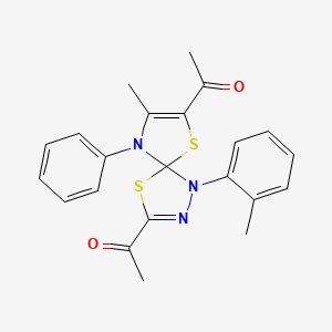 molecular formula C22H21N3O2S2 B4129780 1,1'-[8-methyl-1-(2-methylphenyl)-9-phenyl-4,6-dithia-1,2,9-triazaspiro[4.4]nona-2,7-diene-3,7-diyl]diethanone 
