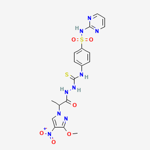 molecular formula C18H19N9O6S2 B4129795 2-[2-(3-methoxy-4-nitro-1H-pyrazol-1-yl)propanoyl]-N-{4-[(2-pyrimidinylamino)sulfonyl]phenyl}hydrazinecarbothioamide 