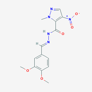 molecular formula C14H15N5O5 B412985 N'-(3,4-dimethoxybenzylidene)-4-nitro-1-methyl-1H-pyrazole-5-carbohydrazide 
