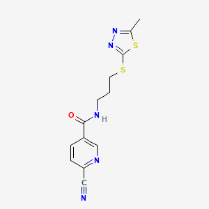 molecular formula C13H13N5OS2 B4129963 6-cyano-N-{3-[(5-methyl-1,3,4-thiadiazol-2-yl)thio]propyl}nicotinamide 