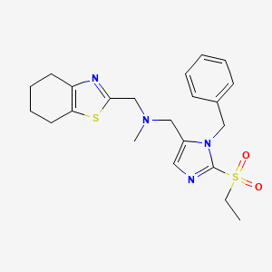 molecular formula C22H28N4O2S2 B4130034 1-[1-benzyl-2-(ethylsulfonyl)-1H-imidazol-5-yl]-N-methyl-N-(4,5,6,7-tetrahydro-1,3-benzothiazol-2-ylmethyl)methanamine 