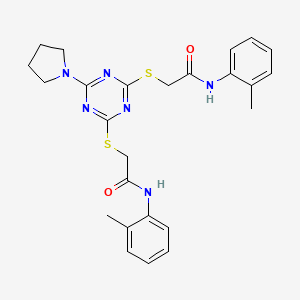 molecular formula C25H28N6O2S2 B4130123 2,2'-[[6-(1-pyrrolidinyl)-1,3,5-triazine-2,4-diyl]bis(thio)]bis[N-(2-methylphenyl)acetamide] 