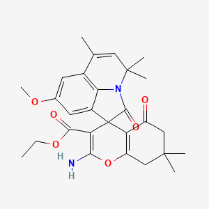 ethyl 2-amino-8'-methoxy-4',4',6',7,7-pentamethyl-2',5-dioxo-5,6,7,8-tetrahydro-4'H-spiro[chromene-4,1'-pyrrolo[3,2,1-ij]quinoline]-3-carboxylate