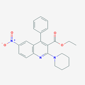 molecular formula C23H23N3O4 B413025 Ethyl 6-nitro-4-phenyl-2-(1-piperidinyl)-3-quinolinecarboxylate 