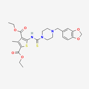 molecular formula C24H29N3O6S2 B4130313 diethyl 5-({[4-(1,3-benzodioxol-5-ylmethyl)-1-piperazinyl]carbonothioyl}amino)-3-methyl-2,4-thiophenedicarboxylate 