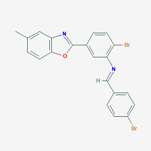 molecular formula C21H14Br2N2O B413041 N-(4-bromobenzylidene)-N-[2-bromo-5-(5-methyl-1,3-benzoxazol-2-yl)phenyl]amine 