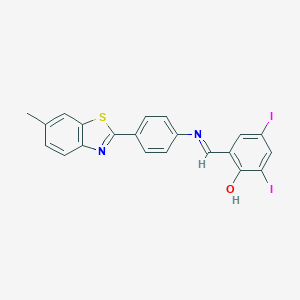 molecular formula C21H14I2N2OS B413045 2,4-Diiodo-6-({[4-(6-methyl-1,3-benzothiazol-2-yl)phenyl]imino}methyl)phenol 
