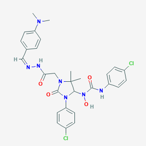molecular formula C29H31Cl2N7O4 B413056 N'-(4-chlorophenyl)-N-[3-(4-chlorophenyl)-1-(2-{2-[4-(dimethylamino)benzylidene]hydrazino}-2-oxoethyl)-5,5-dimethyl-2-oxo-4-imidazolidinyl]-N-hydroxyurea 
