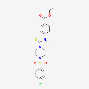 molecular formula C20H22ClN3O4S2 B4130694 ethyl 4-[({4-[(4-chlorophenyl)sulfonyl]-1-piperazinyl}carbonothioyl)amino]benzoate 