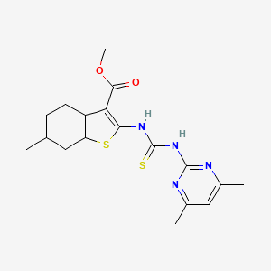 molecular formula C18H22N4O2S2 B4130720 methyl 2-({[(4,6-dimethyl-2-pyrimidinyl)amino]carbonothioyl}amino)-6-methyl-4,5,6,7-tetrahydro-1-benzothiophene-3-carboxylate 