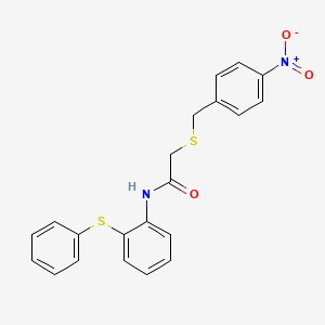molecular formula C21H18N2O3S2 B4130736 2-[(4-nitrobenzyl)thio]-N-[2-(phenylthio)phenyl]acetamide 