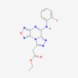 molecular formula C15H12FN7O3 B413074 [5-(2-Fluoro-phenylamino)-2-oxa-1,3,4,6,7,8a-hexaaza-as-indacen-8-yl]-acetic acid ethyl ester 