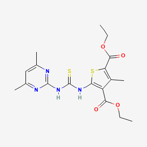 molecular formula C18H22N4O4S2 B4130740 diethyl 5-({[(4,6-dimethyl-2-pyrimidinyl)amino]carbonothioyl}amino)-3-methyl-2,4-thiophenedicarboxylate 