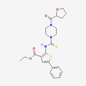 molecular formula C23H27N3O4S2 B4130835 ethyl 5-phenyl-2-({[4-(tetrahydro-2-furanylcarbonyl)-1-piperazinyl]carbonothioyl}amino)-3-thiophenecarboxylate 