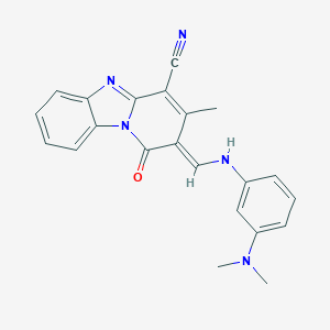 molecular formula C22H19N5O B413089 2-({[3-(Dimethylamino)phenyl]imino}methyl)-3-methyl-1-oxo-1,5-dihydropyrido[1,2-a]benzimidazole-4-carbonitrile 