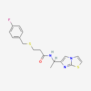 molecular formula C17H18FN3OS2 B4130969 3-[(4-fluorobenzyl)thio]-N-(1-imidazo[2,1-b][1,3]thiazol-6-ylethyl)propanamide 